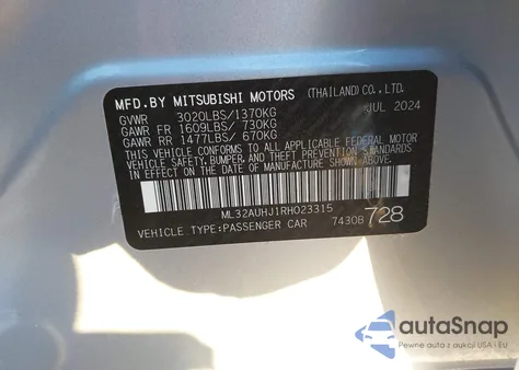 2024 Mitsubishi Mirage Es from USA, damaged, VIN ML32AUHJ1RH023315